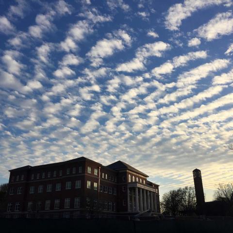 Old Main Academic Center at sunset